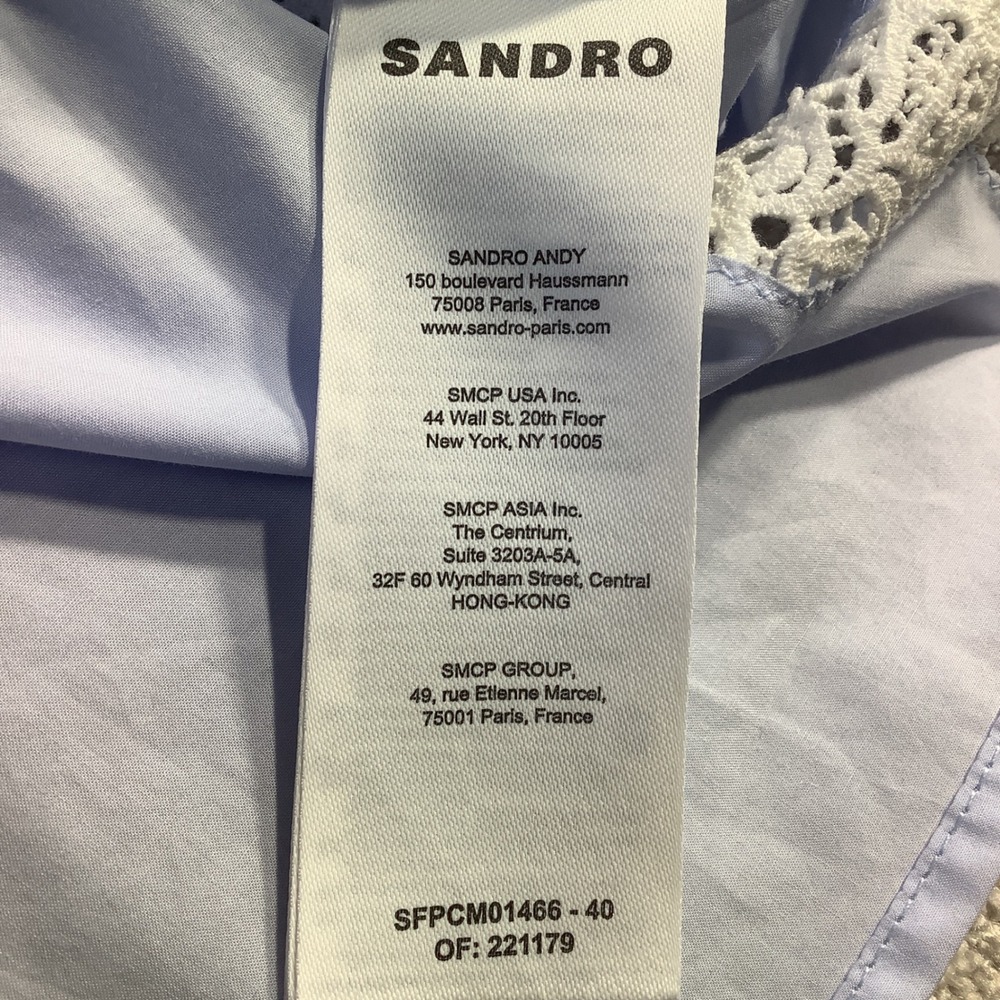 Sandro Gaia Light Blue Lace Trim Cropped Cotton Button Down Shirt Size 40 2 NWT - Picture 7 of 14